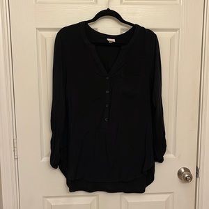 Merona Black Button Front Tunic Top with Roll Tab Sleeves